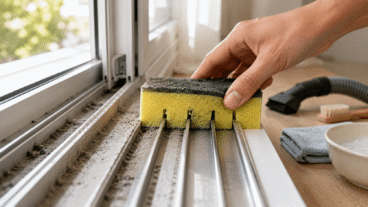 Como limpar os trilhos das janelas com uma esponja de cozinha?