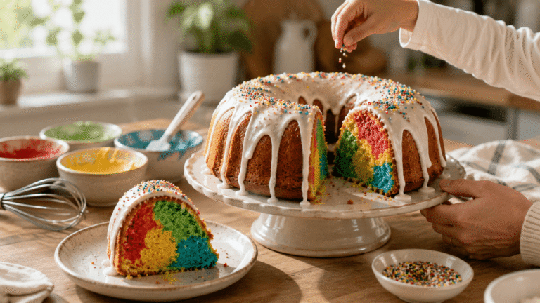 Receita fácil de bolo arco-íris: como fazer com quatro cores, cobertura e granulados