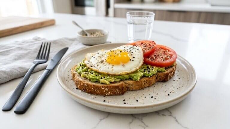 Tostada de aguacate con huevo y tomate