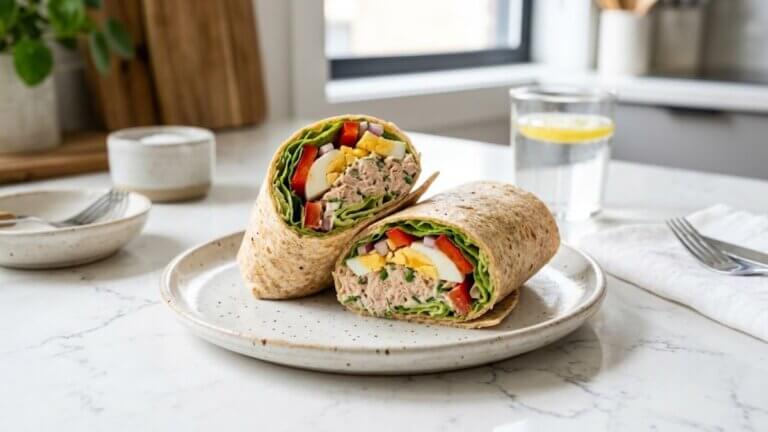 Wrap de huevo, atún y vegetales