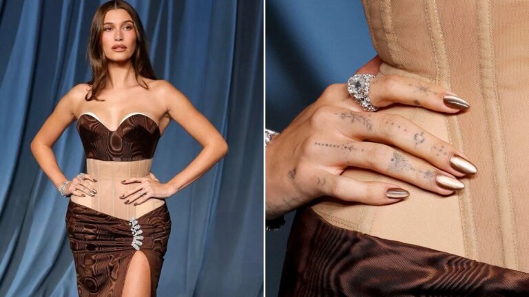 Unhas de outono com personalidade: do “mocha mousse” de Hailey Bieber à manicure francesa multicolorida de Dua Lipa